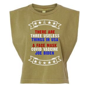 Three Useless Things In USA Face Vaccine Joe Biden Garment-Dyed Women's Muscle Tee