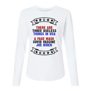 Three Useless Things In USA Face Vaccine Joe Biden Womens Cotton Relaxed Long Sleeve T-Shirt