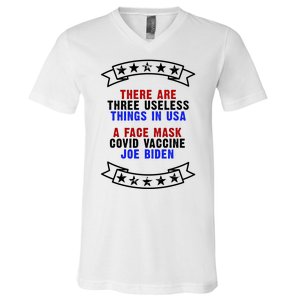 Three Useless Things In USA Face Vaccine Joe Biden V-Neck T-Shirt