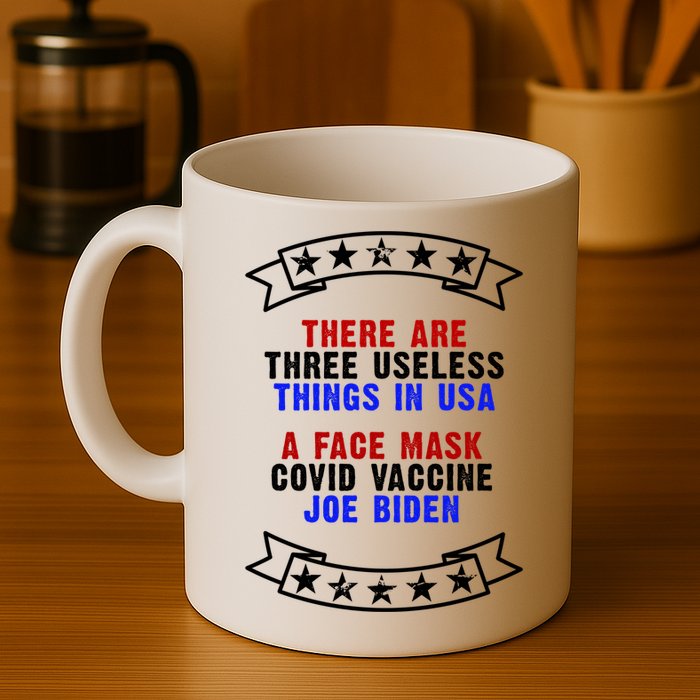 Three Useless Things In USA Face Vaccine Joe Biden Mug