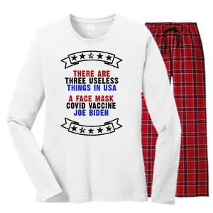 Three Useless Things In USA Face Vaccine Joe Biden Women's Long Sleeve Flannel Pajama Set 