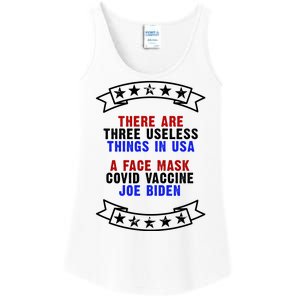 Three Useless Things In USA Face Vaccine Joe Biden Ladies Essential Tank