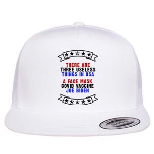 Three Useless Things In USA Face Vaccine Joe Biden Flat Bill Trucker Hat