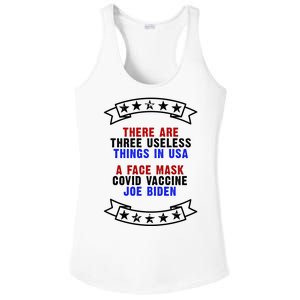 Three Useless Things In USA Face Vaccine Joe Biden Ladies PosiCharge Competitor Racerback Tank