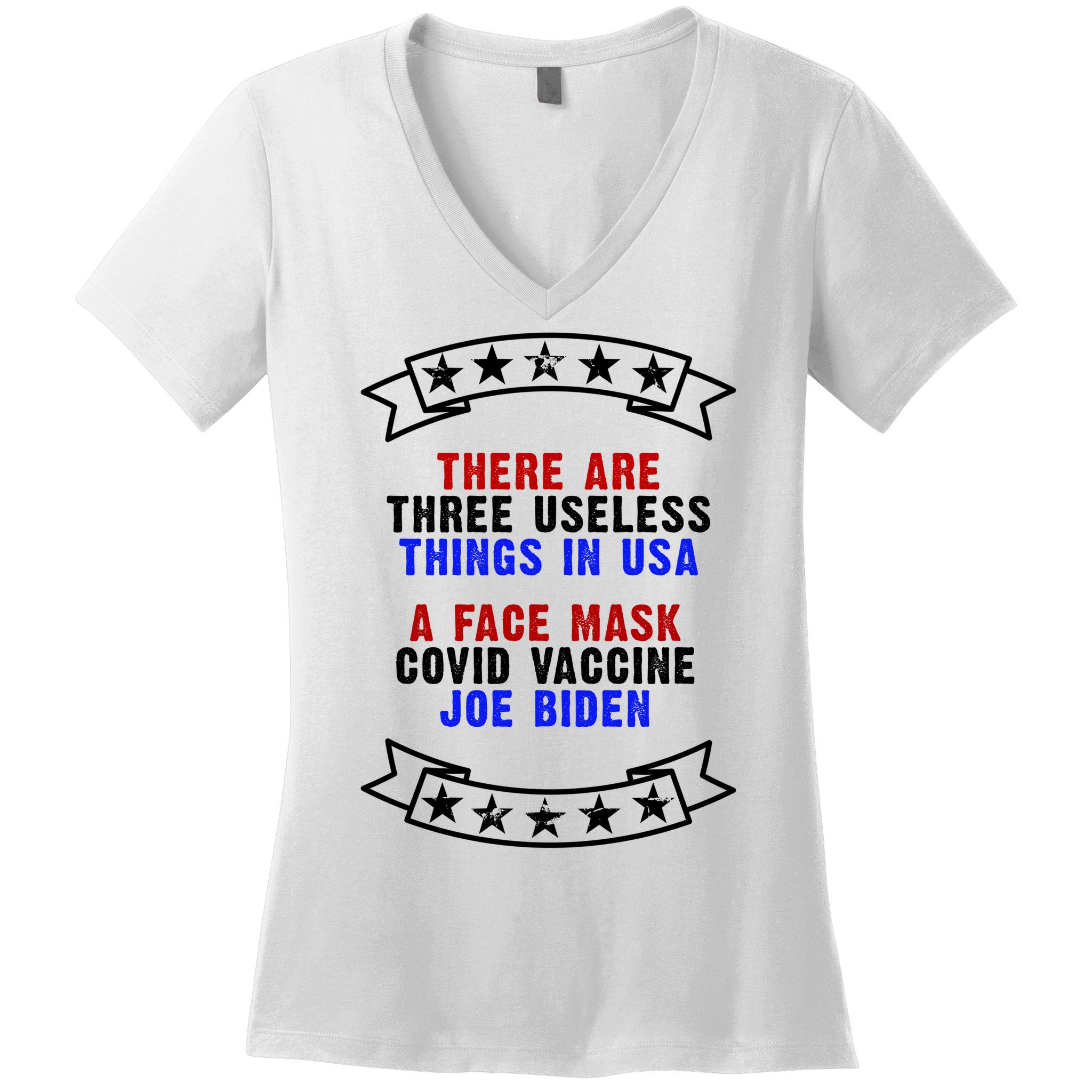 Three Useless Things In USA Face Vaccine Joe Biden Women's V-Neck T-Shirt