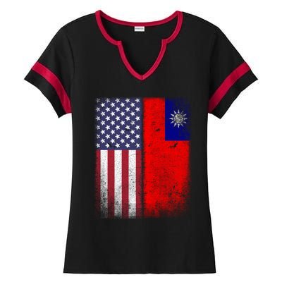 Taiwan Usa Taiwanese American Flag Pride Gift Ladies Halftime Notch Neck Tee