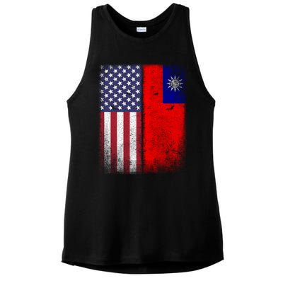 Taiwan Usa Taiwanese American Flag Pride Gift Ladies PosiCharge Tri-Blend Wicking Tank