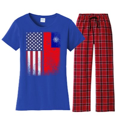 Taiwan Usa Taiwanese American Flag Pride Gift Women's Flannel Pajama Set