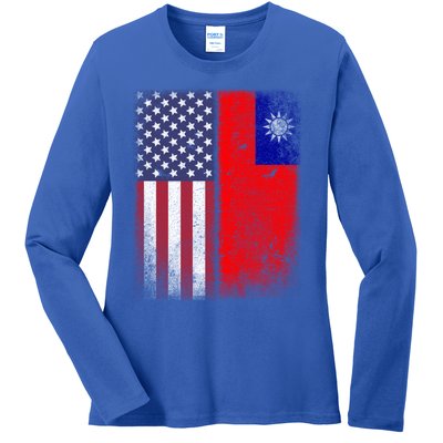 Taiwan Usa Taiwanese American Flag Pride Gift Ladies Long Sleeve Shirt