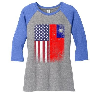 Taiwan Usa Taiwanese American Flag Pride Gift Women's Tri-Blend 3/4-Sleeve Raglan Shirt