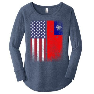 Taiwan Usa Taiwanese American Flag Pride Gift Women's Perfect Tri Tunic Long Sleeve Shirt