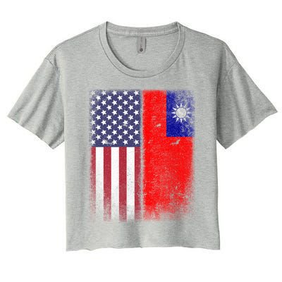 Taiwan Usa Taiwanese American Flag Pride Gift Women's Crop Top Tee