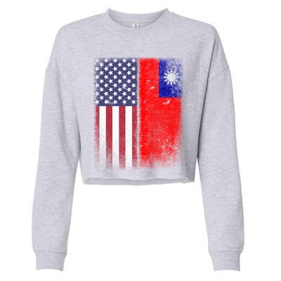 Taiwan Usa Taiwanese American Flag Pride Gift Cropped Pullover Crew