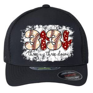 Three Up Three Down Baseball Game Day Groovy Baseball Lover Gift Flexfit Unipanel Trucker Cap