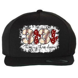 Three Up Three Down Baseball Game Day Groovy Baseball Lover Gift Wool Snapback Cap