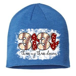 Three Up Three Down Baseball Game Day Groovy Baseball Lover Gift Sustainable Beanie