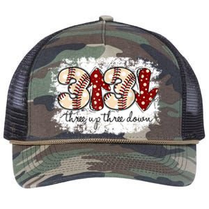 Three Up Three Down Baseball Game Day Groovy Baseball Lover Gift Retro Rope Trucker Hat Cap