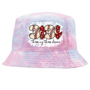 Three Up Three Down Baseball Game Day Groovy Baseball Lover Gift Tie-Dyed Bucket Hat