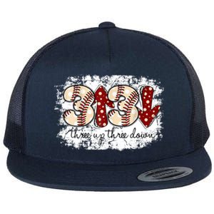 Three Up Three Down Baseball Game Day Groovy Baseball Lover Gift Flat Bill Trucker Hat