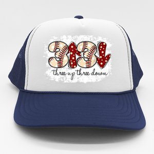 Three Up Three Down Baseball Game Day Groovy Baseball Lover Gift Trucker Hat