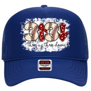 Three Up Three Down Baseball Game Day Groovy Baseball Lover Gift High Crown Mesh Back Trucker Hat