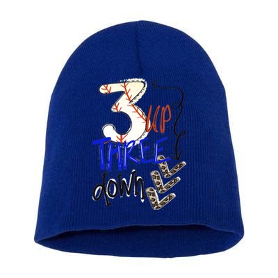 Three Up Three Down Baseball Softball Gift Short Acrylic Beanie