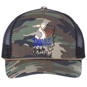 Three Up Three Down Baseball Softball Gift Retro Rope Trucker Hat Cap