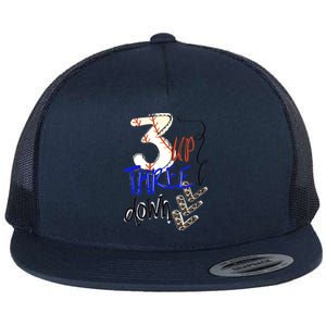 Three Up Three Down Baseball Softball Gift Flat Bill Trucker Hat