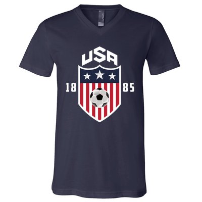 USA Soccer Team 1885 American US Soccer Team Fan V-Neck T-Shirt