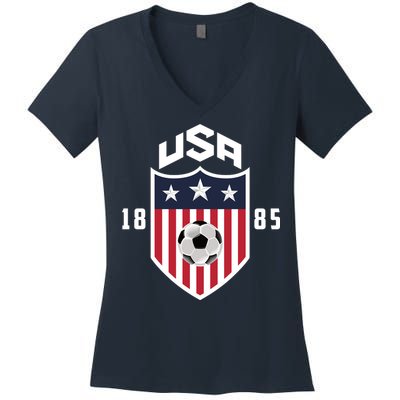 USA Soccer Team 1885 American US Soccer Team Fan Women's V-Neck T-Shirt