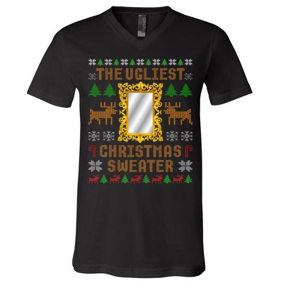The Ugliest Ugly Christmas Sweater With Mirror Funny Xmas V-Neck T-Shirt