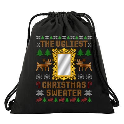 The Ugliest Ugly Christmas Sweater With Mirror Funny Xmas Drawstring Bag