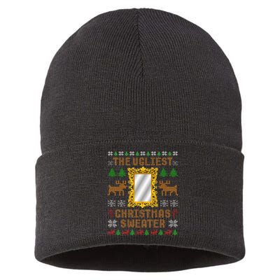 The Ugliest Ugly Christmas Sweater With Mirror Funny Xmas Sustainable Knit Beanie
