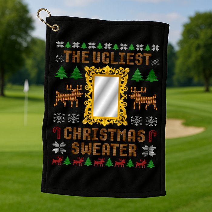 The Ugliest Ugly Christmas Sweater With Mirror Funny Xmas Golf Towel
