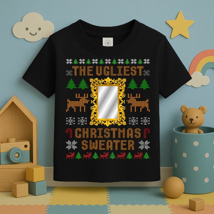 The Ugliest Ugly Christmas Sweater With Mirror Funny Xmas Toddler T-Shirt
