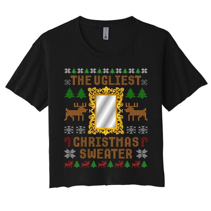 The Ugliest Ugly Christmas Sweater With Mirror Funny Xmas Crop Top