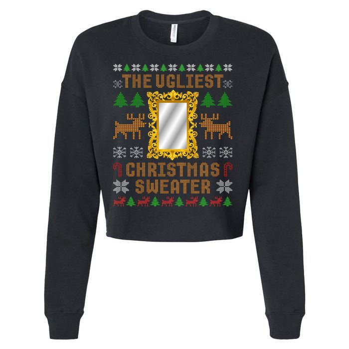 The Ugliest Ugly Christmas Sweater With Mirror Funny Xmas Cropped Pullover Crew