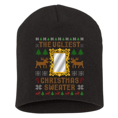 The Ugliest Ugly Christmas Sweater With Mirror Funny Xmas Short Acrylic Beanie