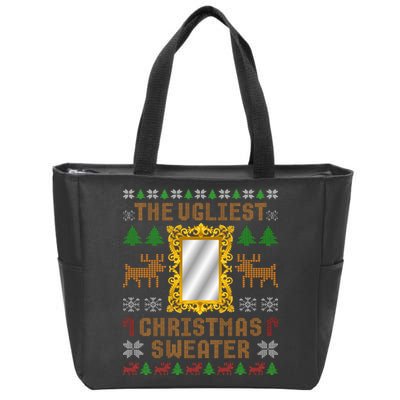 The Ugliest Ugly Christmas Sweater With Mirror Funny Xmas Zip Tote Bag