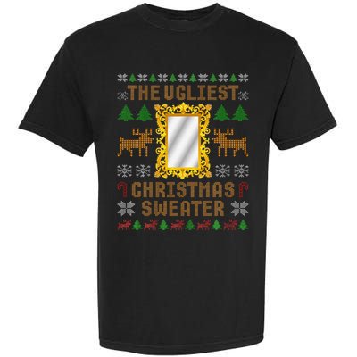 The Ugliest Ugly Christmas Sweater With Mirror Funny Xmas Garment-Dyed Heavyweight T-Shirt