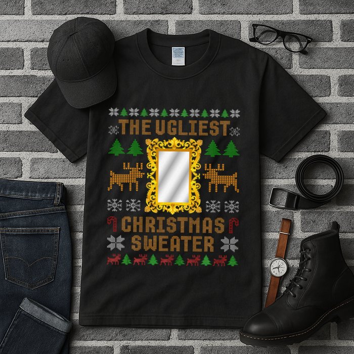The Ugliest Ugly Christmas Sweater With Mirror Funny Xmas Tall T-Shirt