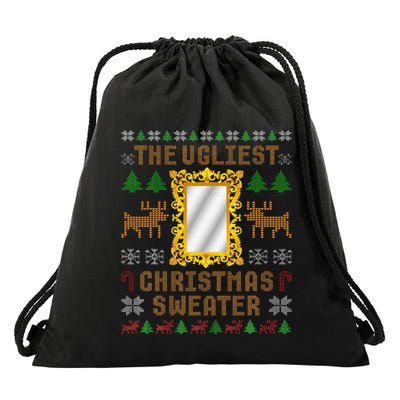 The Ugliest Ugly Christmas Sweater With Mirror Funny Xmas Drawstring Bag