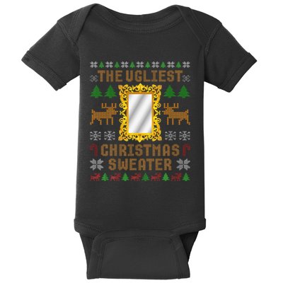 The Ugliest Ugly Christmas Sweater With Mirror Funny Xmas Baby Bodysuit