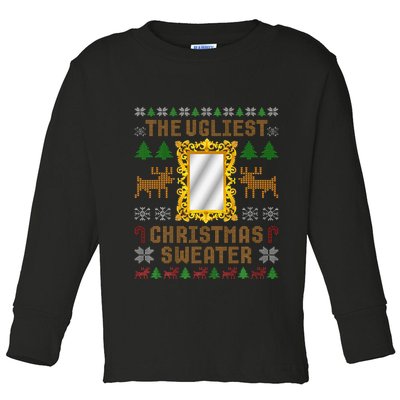 The Ugliest Ugly Christmas Sweater With Mirror Funny Xmas Toddler Long Sleeve Shirt
