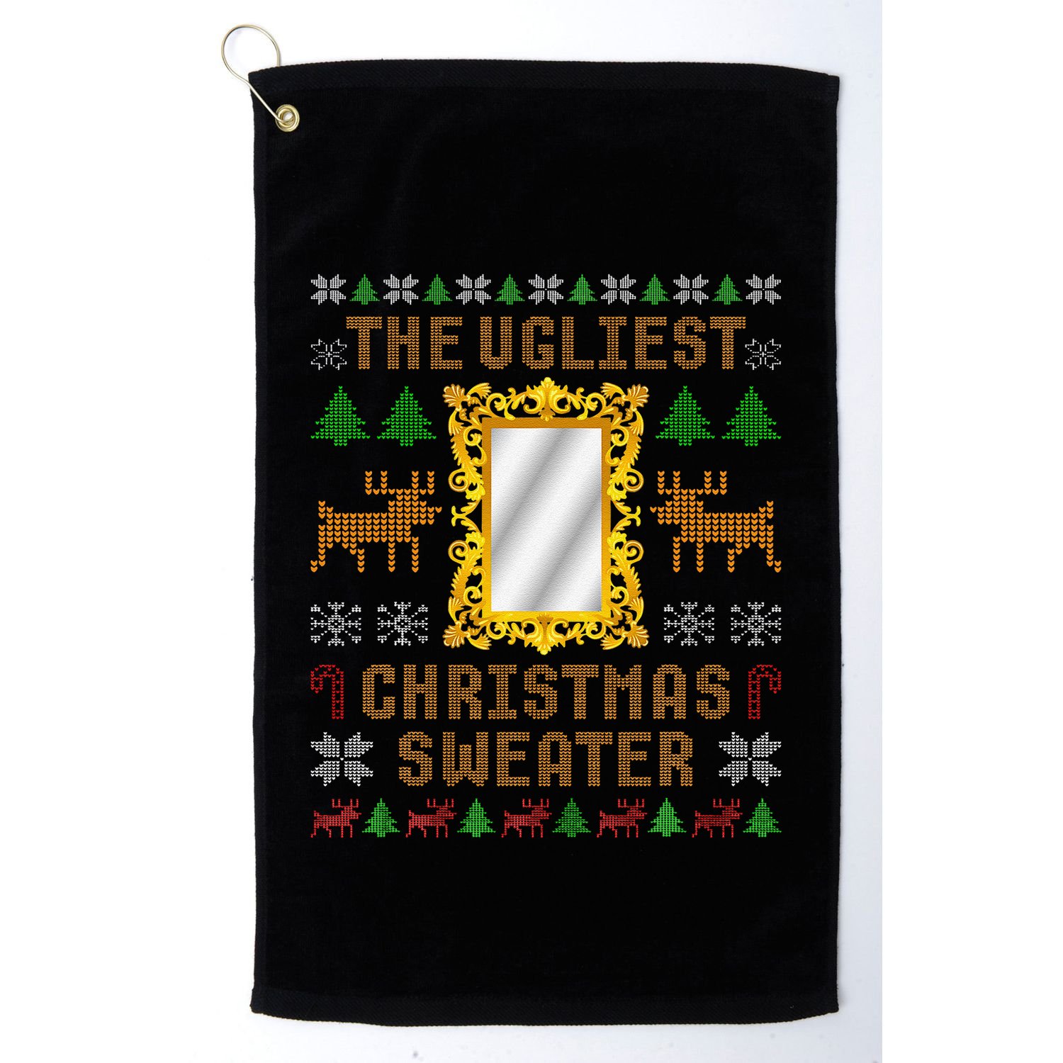 The Ugliest Ugly Christmas Sweater With Mirror Funny Xmas Golf Towel
