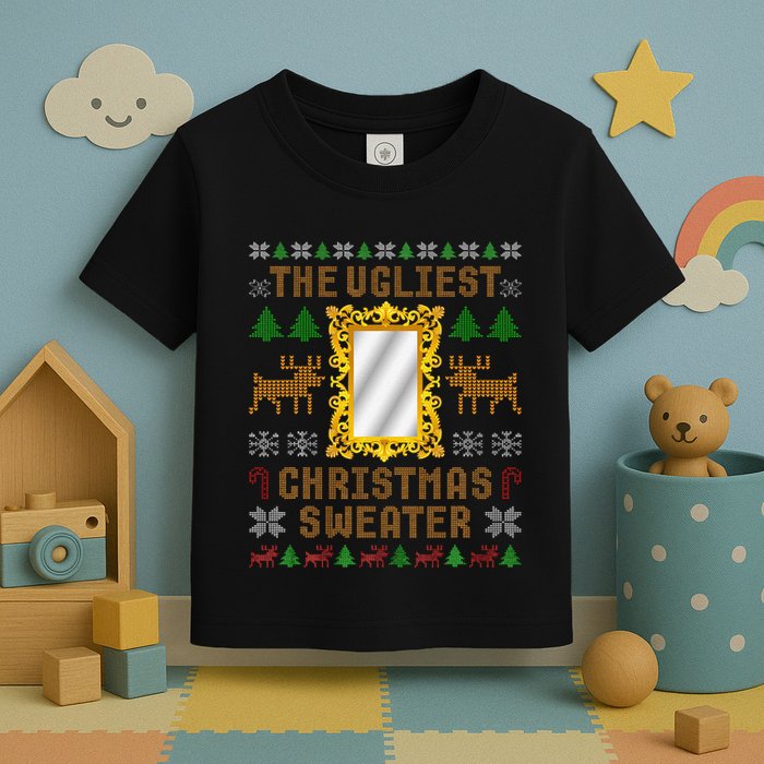 The Ugliest Ugly Christmas Sweater With Mirror Funny Xmas Toddler T-Shirt
