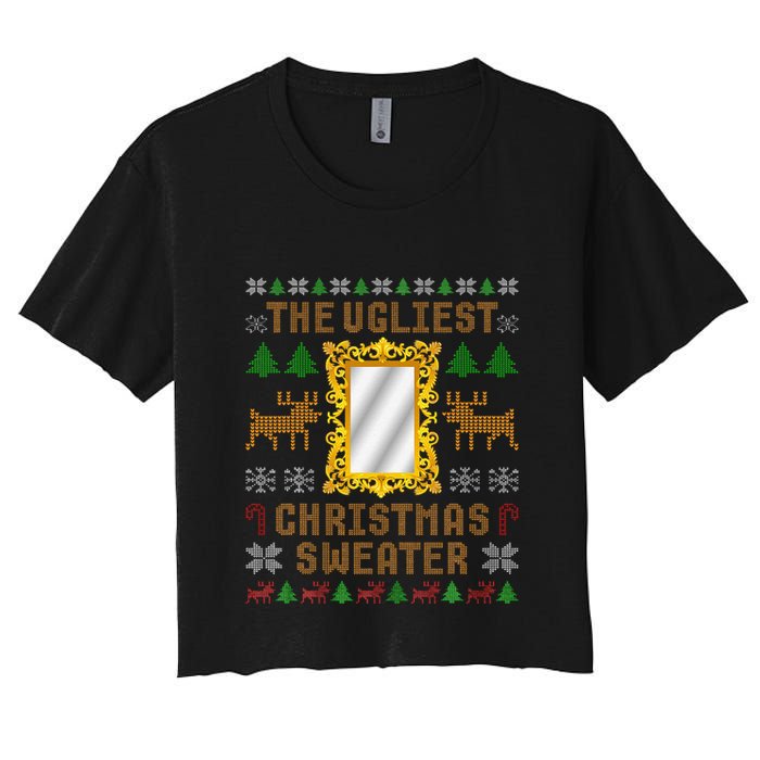 The Ugliest Ugly Christmas Sweater With Mirror Funny Xmas Crop Top