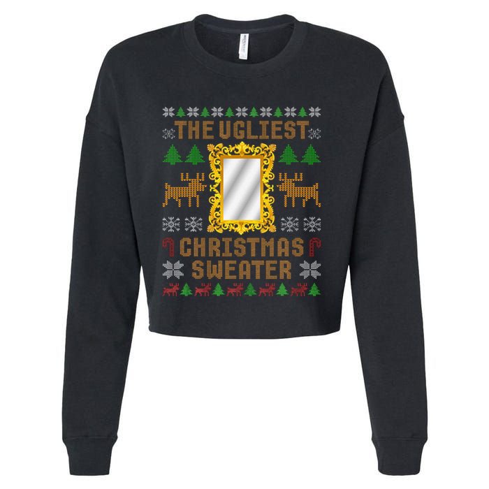 The Ugliest Ugly Christmas Sweater With Mirror Funny Xmas Cropped Pullover Crew