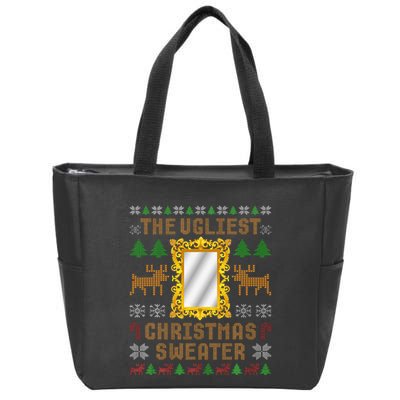 The Ugliest Ugly Christmas Sweater With Mirror Funny Xmas Zip Tote Bag