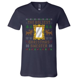 The Ugliest Ugly Christmas Sweater With Mirror Funny Xmas V-Neck T-Shirt